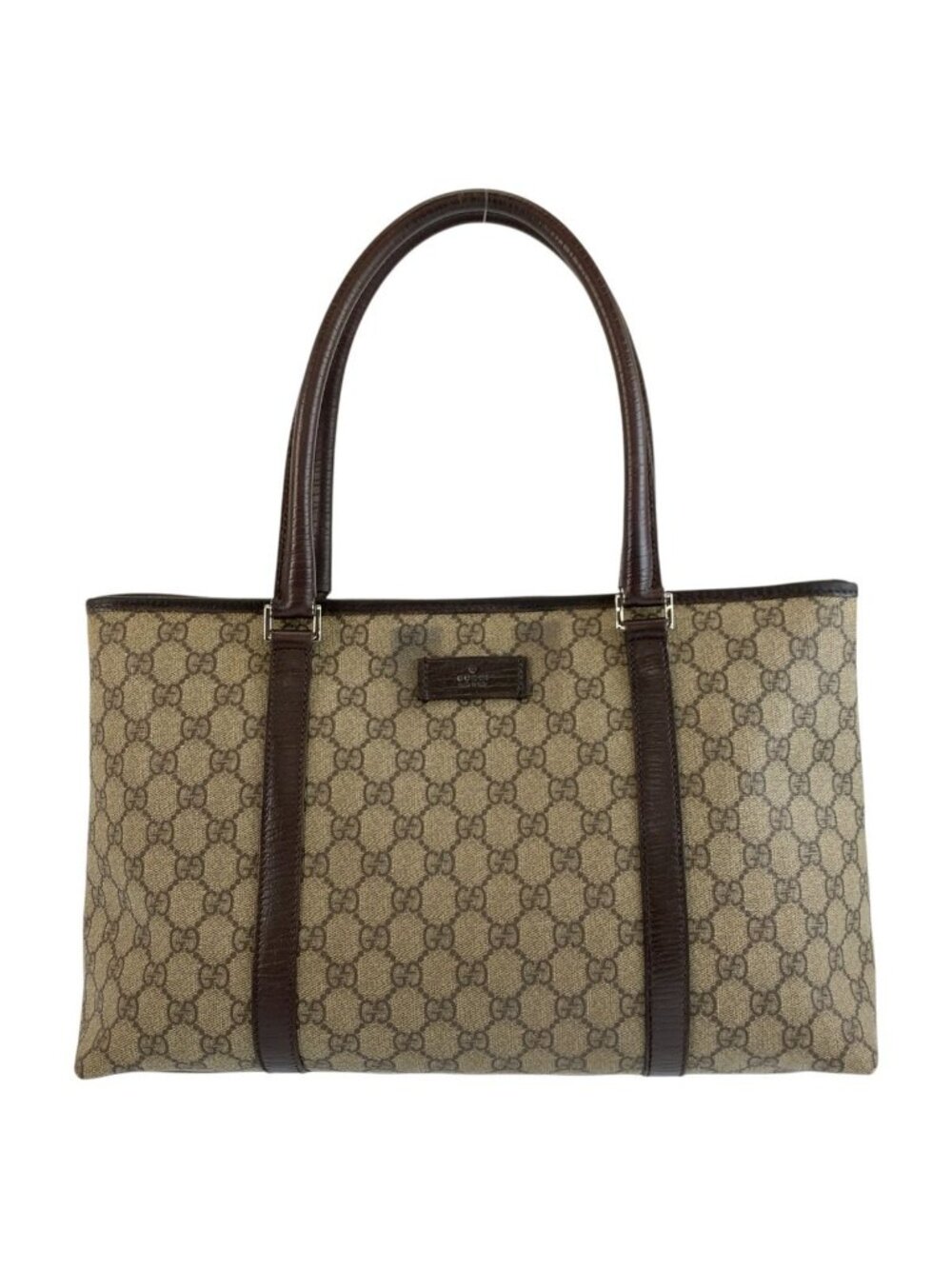 Gucci Brown Silver GG Supreme Canvas Tote Shoulder Bag